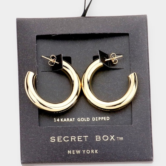 Secret Box Jewelry - SECRET BOX 14K GOLD DIPPED CHUNKY HOOP EARRINGS